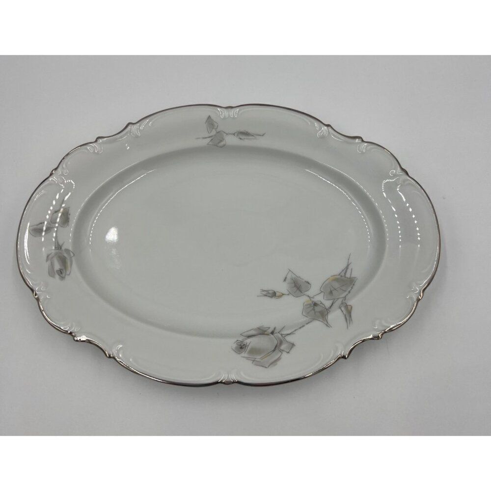 Vintage Hutschenreuther Gray Rose 12" Oval Serving Platter Porcelain Germany